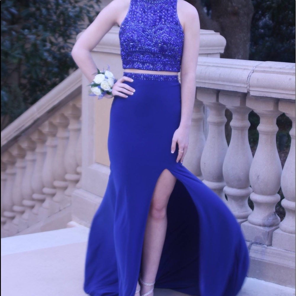 Stunning Royal Blue Two-Piece Beaded Sherri Hill Prom Dress. Worn once!